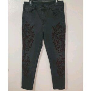 Diane Gilman DG2 Jeans Size 14 Velvet Applique Black Grunge Goth Y2k 90s Stretch